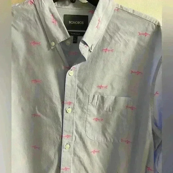 Bonobos tailored slim fit men button front shirt long sleeves shark print Large - Picture 2 of 7
